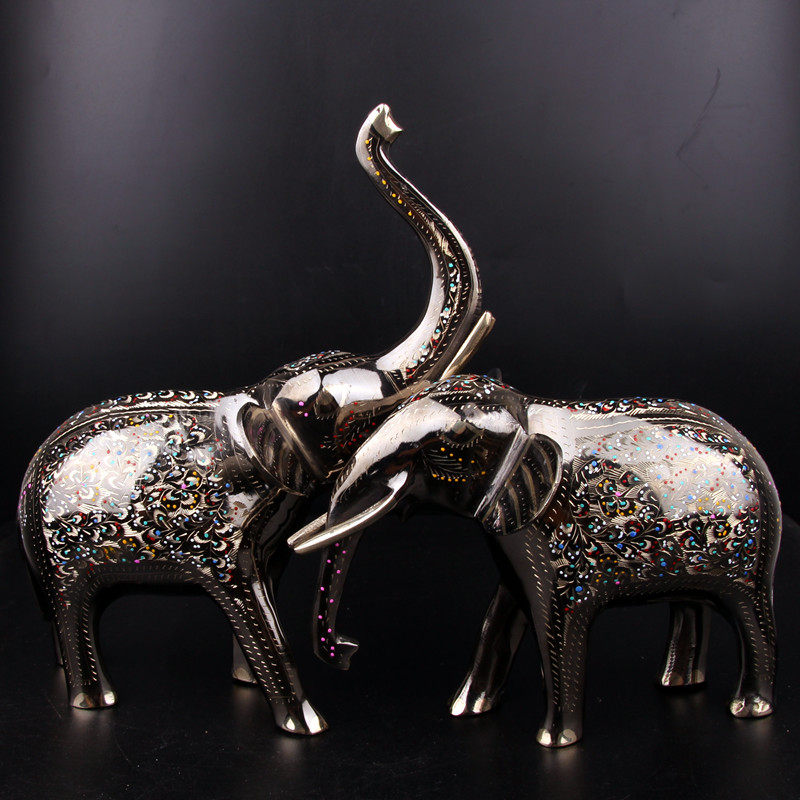 巴基斯坦铜器仿古铜大象风水招财铜制摆设婚房家居玄关橱窗摆件
