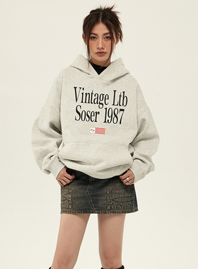 SOSER 重磅440g秋冬 美式复古字母加绒连帽男士女生帽衫卫衣潮牌