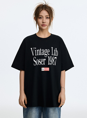 SOSER美式潮牌字母印花短袖t恤男女ins潮流夏季宽松情侣半袖上衣