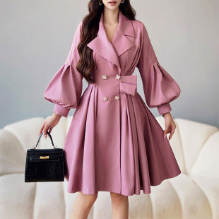 秋季 粉红大布娃娃法式 外套2025新款 风衣女士时尚 高级感好看中长款