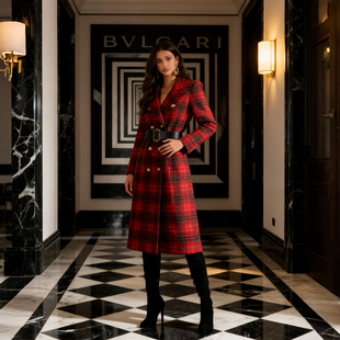 粉红大布娃娃红格子毛呢大衣小个子加厚外套高级感女2025秋冬新款