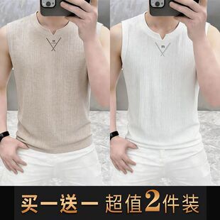 买一送一9.9包邮男士冰感透气背心夏季潮牌时尚大码亲肤无袖男装