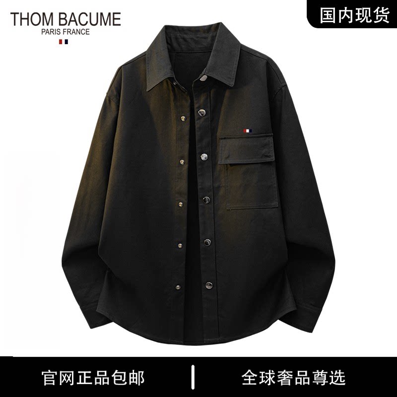 THOM BACUME 大码工装长袖衬衫男春秋季休闲百搭上衣宽松衬衣外套