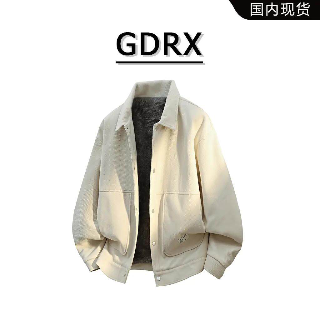 GDRX韩版潮流翻领男装加绒夹克2025冬季保暖痞帅简约轻奢大码外套