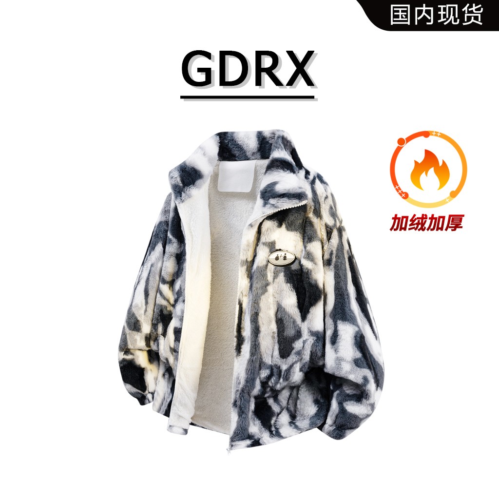 GDRX美式高级感加绒棉服男款冬季新款扎染渐变休闲宽松夹克外套