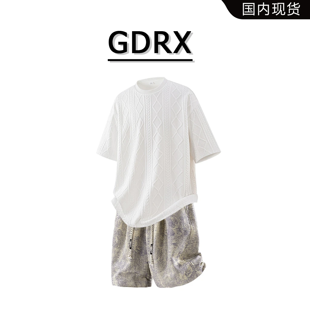 GDRX轻奢提花短袖套装男生2025夏季凉感宽松休闲两件套高级感男装