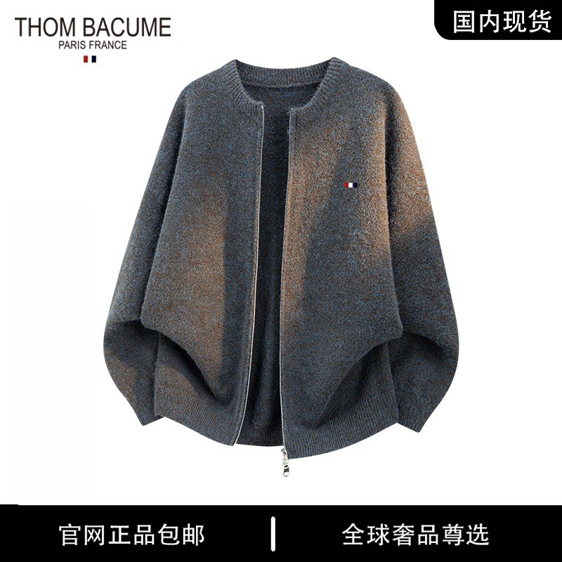 THOM BACUME 秋季老钱风慵懒圆领毛衣开衫男款美式休闲针织外套