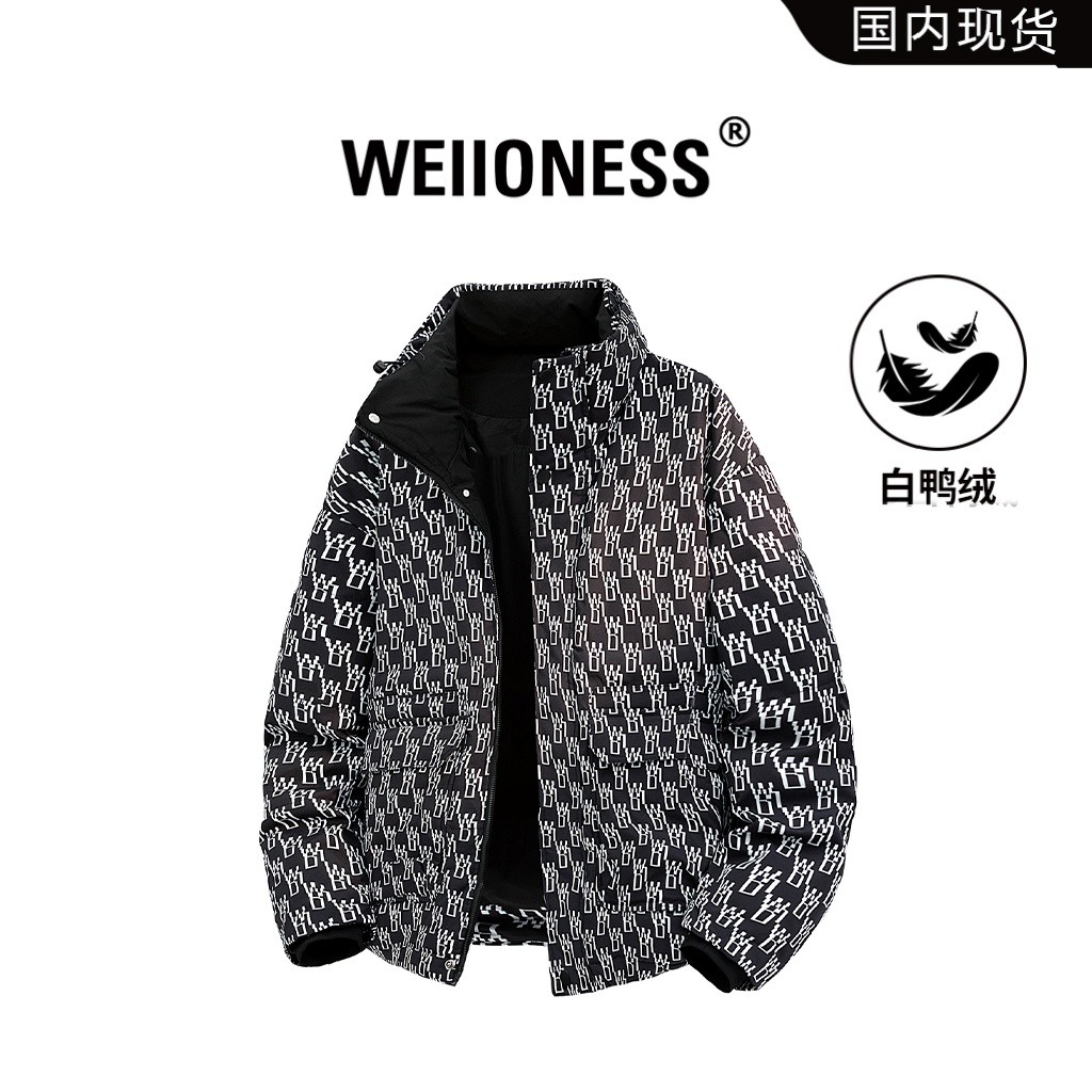 WEIIONESS日系潮流羽绒服男工装大口袋设计感外套高级感印花男装