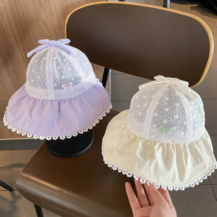 薄款 女宝宝防晒帽子夏季 婴儿童大檐网纱渔夫帽女孩夏天太阳遮阳帽