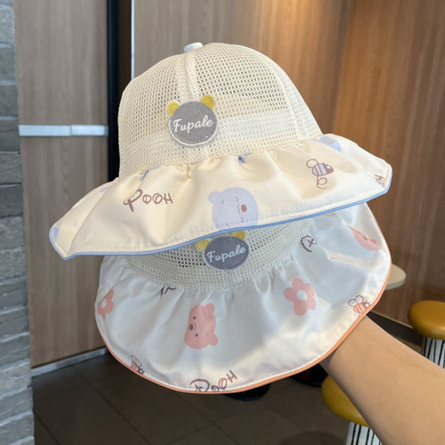婴儿防晒帽子夏季全网大檐遮阳帽女宝宝透气网款男童太阳帽渔夫帽