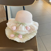 夏天儿童草帽女孩大帽檐遮阳帽女童防晒太阳公主沙滩帽子女夏公主