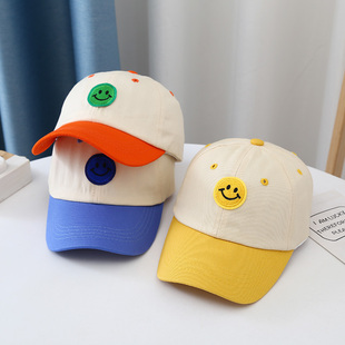 韩国风拼色贴布笑脸儿童棒球帽子男女童洋气鸭舌帽