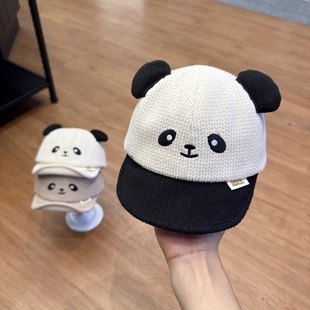 婴儿帽子春秋季可爱熊猫鸭舌帽男宝宝小月龄女童户外防风棒球帽冬