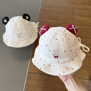 可爱小兔渔夫帽可调节小月龄盆帽婴幼儿遮阳帽女 宝宝帽子秋冬新款