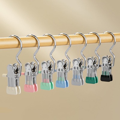 三字夹多功能无痕金属不锈钢晾衣夹带钩防风帽子裤子裙子收纳