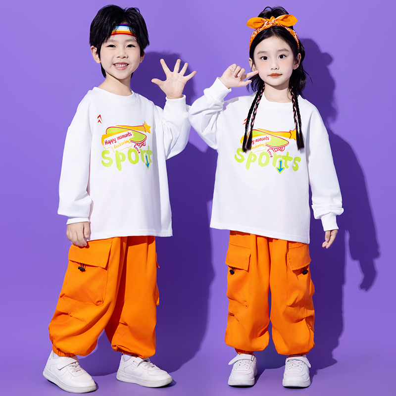 儿童长袖街舞套装表演服潮中小学生元旦爵士舞蹈嘻哈hiphop演出服