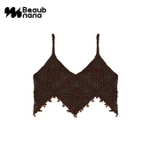 小黄香蕉手钩镂空流苏花卉吊带女棕色美拉德外搭叠穿短款 编织上衣