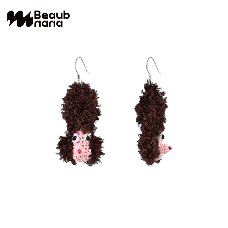 小黄香蕉手钩狗狗耳环女浮夸风耳夹独特稀奇古怪夸张无耳洞饰品