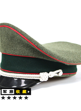 德式炮兵红边毛呢大檐帽 金属丝帽绳+牛皮透气内里军迷帽B96