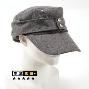 德式M43灰色毛呢山地帽 活帽墙 帽墙可下拉保暖 鱼子纹扣 带银边
