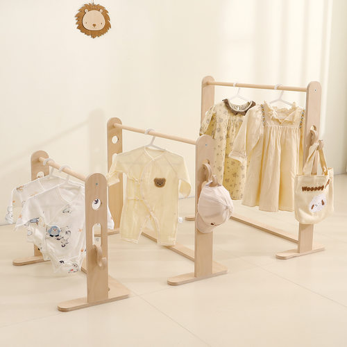 儿童衣架韩系服装店童装店木质落地衣架简约儿童房布置宝宝衣帽架