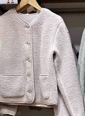 IUMQO/U家秋冬羔女装仿羊绒摇粒绒圆领开PUA衫保暖抓绒外套47I293