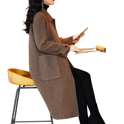 迪芬璐嘉羊毛双面呢千鸟格大衣女