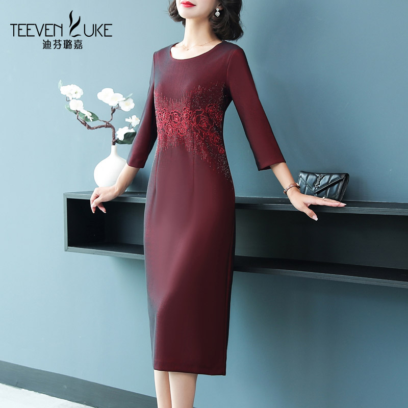 喜婆婆婚宴礼服改良旗袍女2021年秋季新款妈妈婚礼优雅气质连衣裙