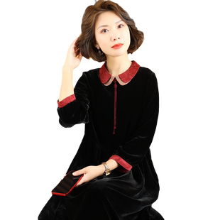 2026春秋季新款真丝丝绒连衣裙复古气质妈妈桑蚕丝裙子女高端显瘦