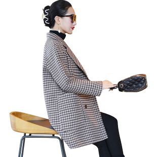 格子羊毛大衣复古中年秋冬新款毛呢西装外套2023小个子双面呢气质