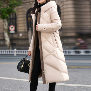 连帽冬季 保暖白鸭绒外套系带韩版 羽绒服女中长款 2022新款 气质百搭