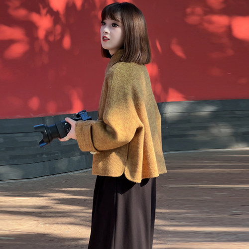 迪芬璐嘉羊毛双面呢小个子大衣