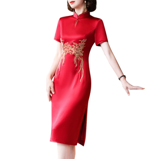 喜婆婆婚宴礼服改良旗袍女气质优雅参加婚礼连衣裙夏季2023年新款