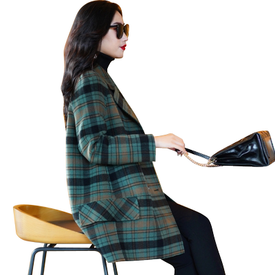 迪芬璐嘉羊毛双面呢韩版格子大衣