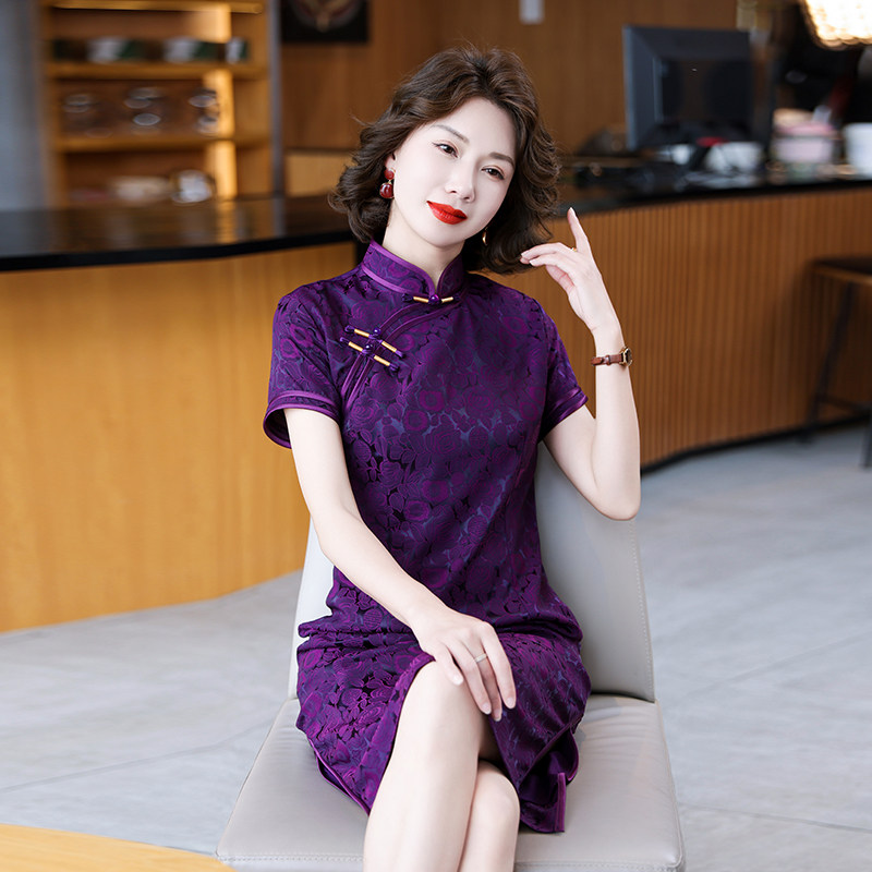 复古中国风小个子妈妈蕾丝旗袍连衣裙改良版气质显瘦夏季2024新款