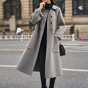 2023年新款 灰色双面呢大衣女气质韩版 流行羊毛呢外套高级感秋冬季