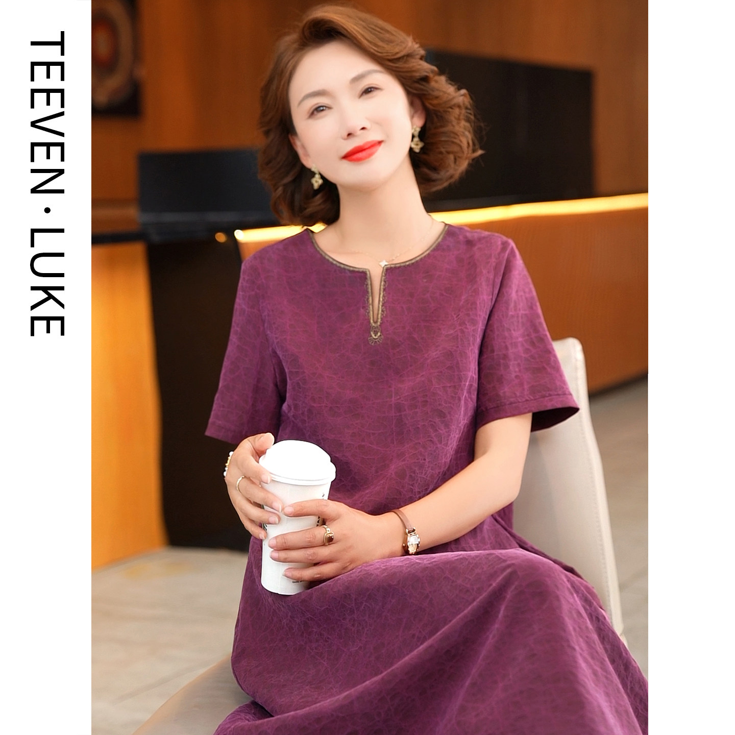 2026夏新款正宗杭州真丝香云纱连衣裙女龟裂纹洋气妈妈桑蚕丝裙子