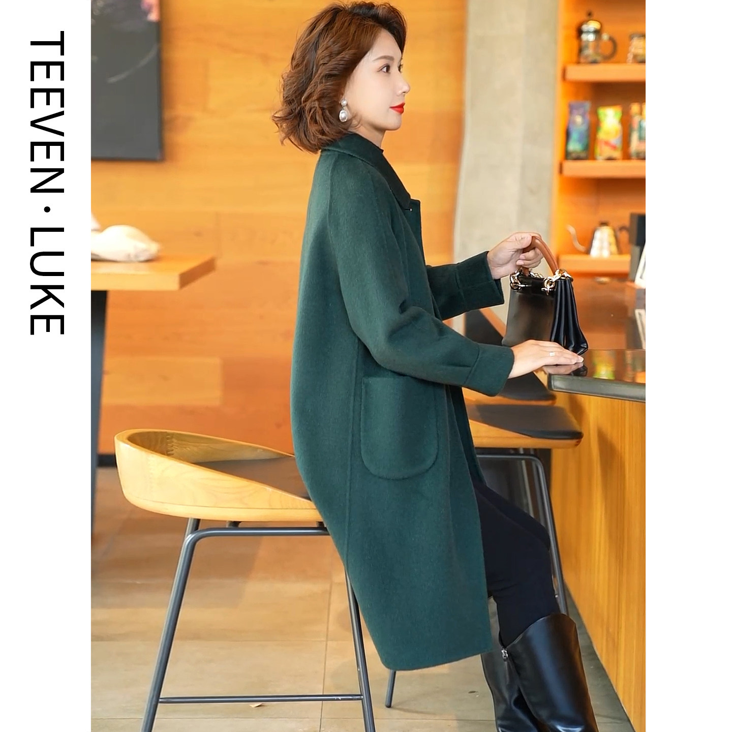 2025新款秋冬季羊毛外套韩版修身气质毛呢双面呢大衣女流行中长款