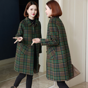 妈妈格子羊毛大衣女中长款 2023新款 秋冬双面呢休闲毛呢子外套韩版