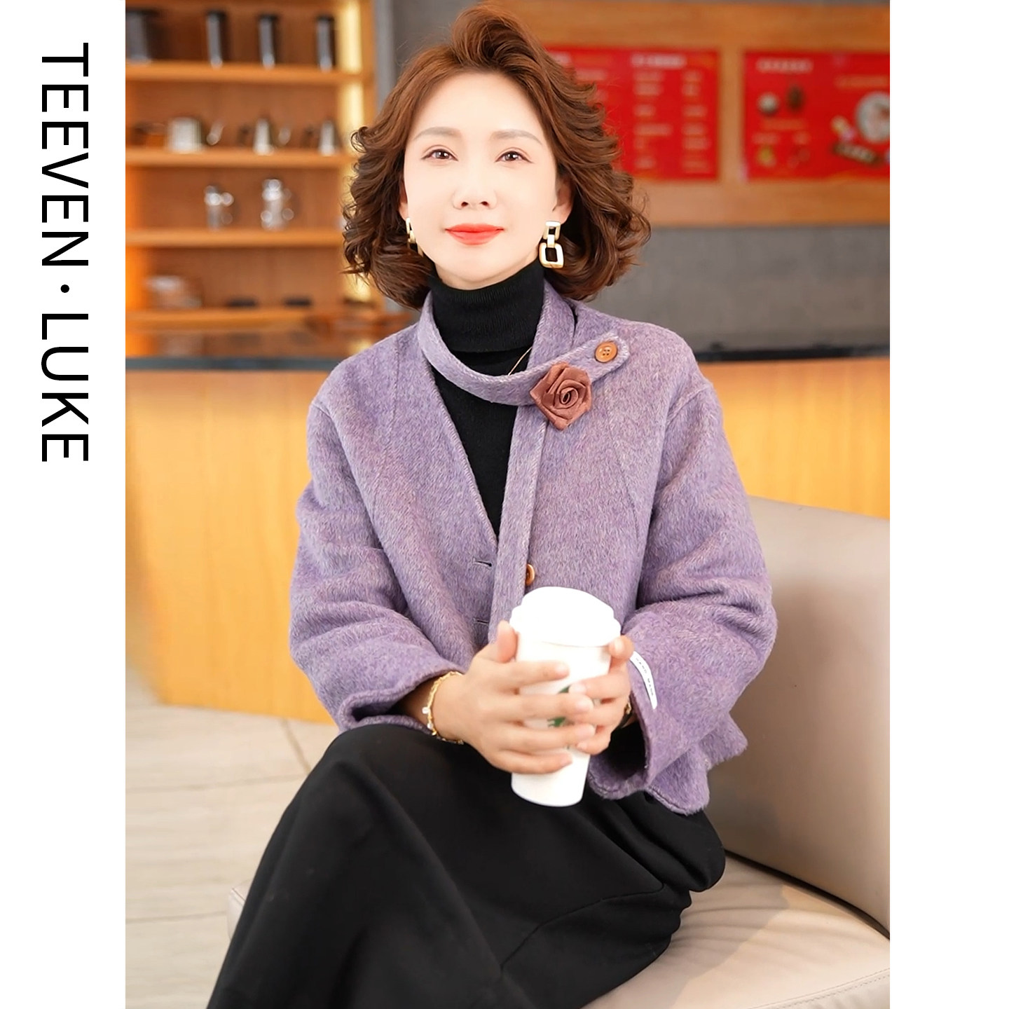 迪芬璐嘉双面呢羊毛大衣小个子