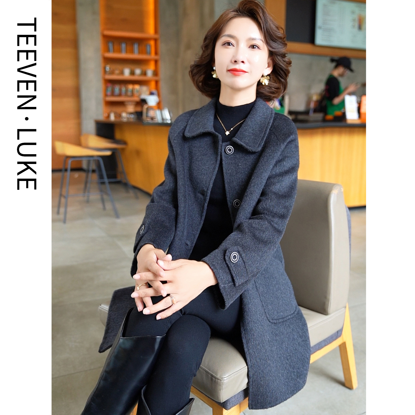 迪芬璐嘉双面呢羊毛大衣气质