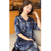 2024年新款 气质妈妈裙子 杭州中年真丝连衣裙女显瘦高端桑蚕丝夏季