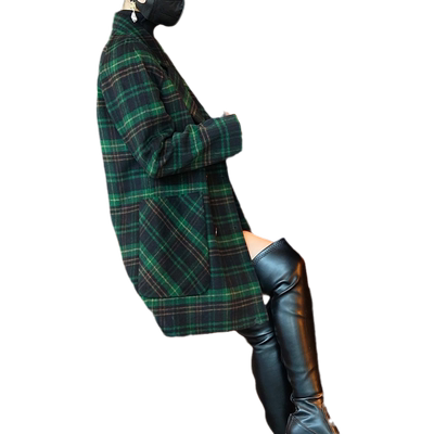 迪芬璐嘉羊毛双面呢韩版格子大衣