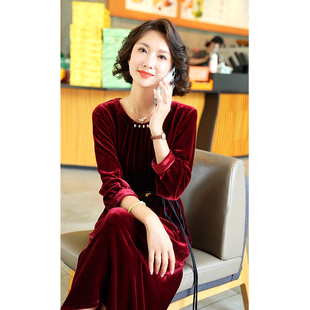 真丝绒连衣裙女高贵洋气2024年新款桑蚕丝大牌金丝绒高端丝绒妈妈