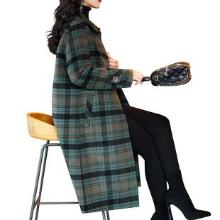 绿色格子大衣韩版中长款气质双面呢秋冬季2025年新款羊毛呢外套女