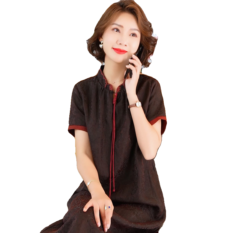 迪芬璐嘉复古中国风真丝连衣裙