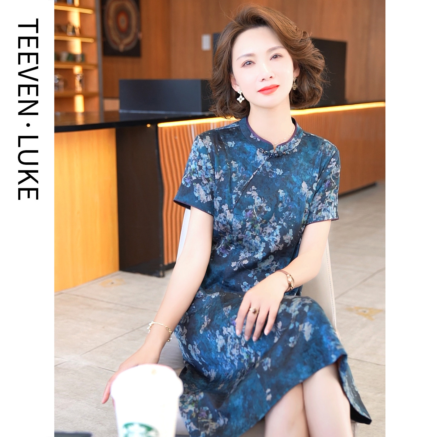 迪芬璐嘉气质印花真丝桑蚕丝