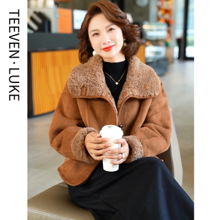 小个子短款 仿皮草外套双面穿中老年妈妈韩版 派克服女2025新款 冬季