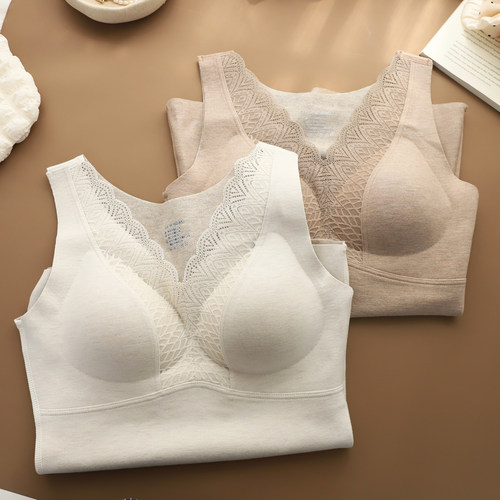 羊绒蚕丝免穿文胸薄绒保暖背心女