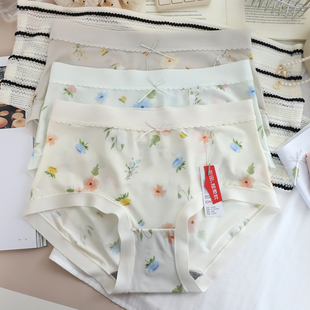 彩田超细爽滑冰丝轻薄无痕不勒舒适植物印花速干透气中高腰女内裤